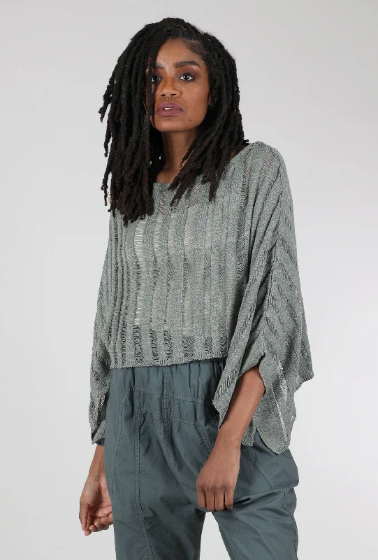 Open-Weave Crop Sweater, Sage