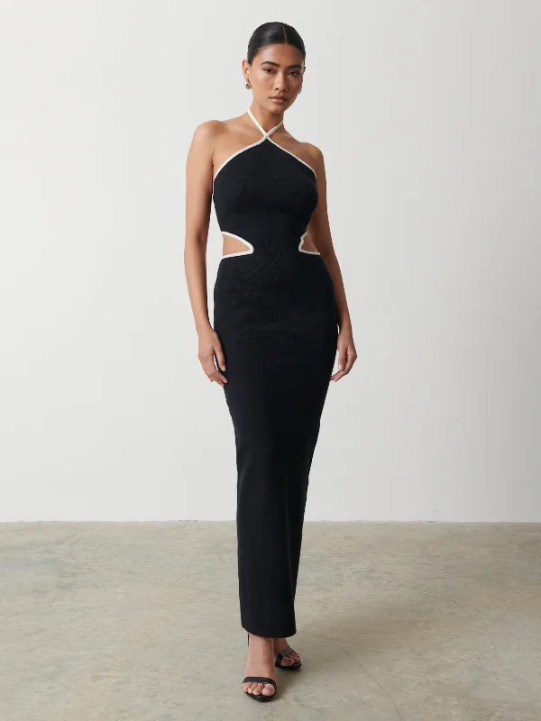 Marla Contrast Trim Maxi Dress - Black