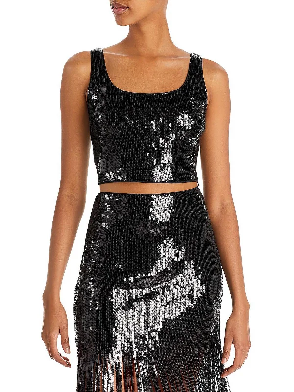 Morgan Womens Sequined Short Cropped