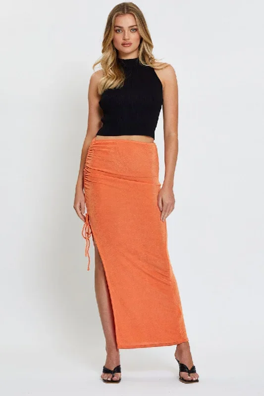 orange-slinky-jersey-front-slit-pencil-midi-skirt-sl1269-36pb