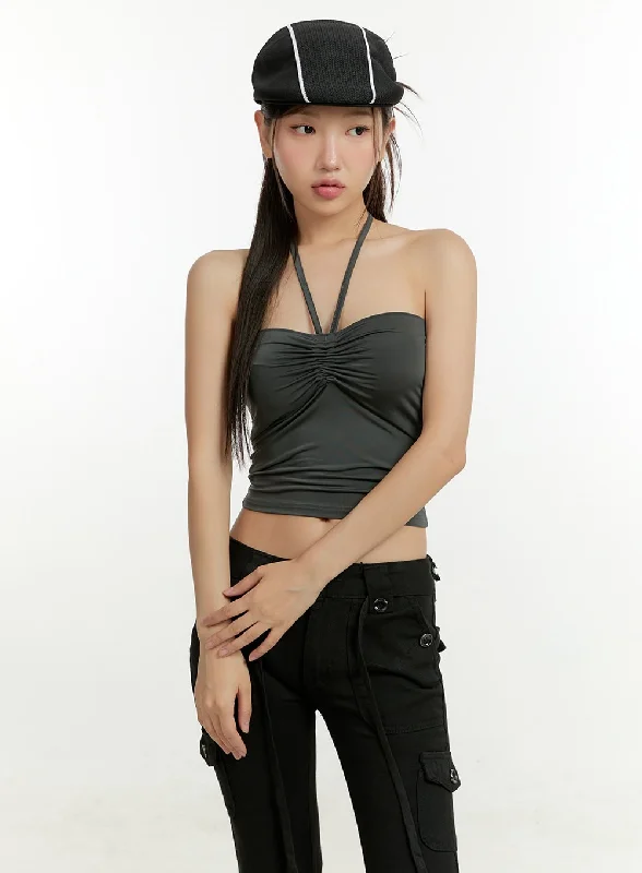 Shirred Halter Crop Tube Top CL401