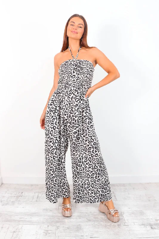 Shirred Madness - Black Leopard Shirred Jumpsuit