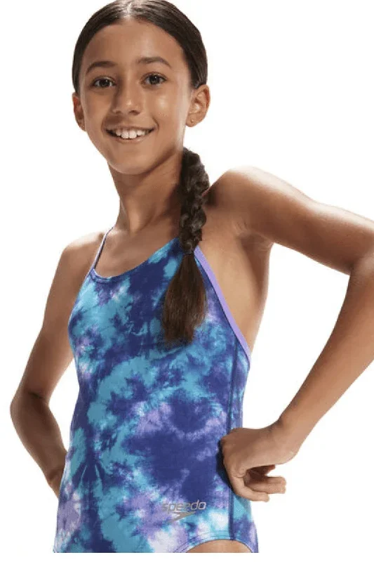 Speedo Girls Racer All Over Digital Aqua One Piece