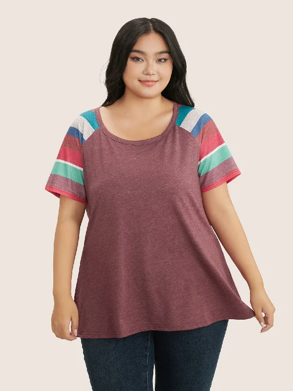 striped-contrast-raglan-sleeve-round-neck-t-shirt