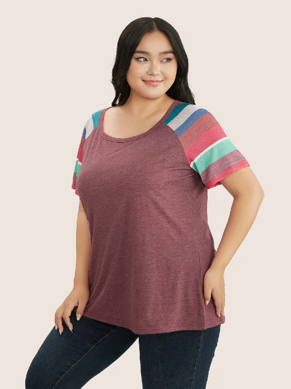 striped-contrast-raglan-sleeve-round-neck-t-shirt