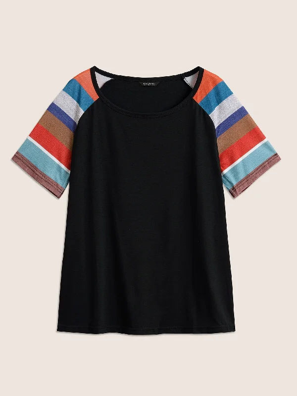 striped-contrast-raglan-sleeve-round-neck-t-shirt