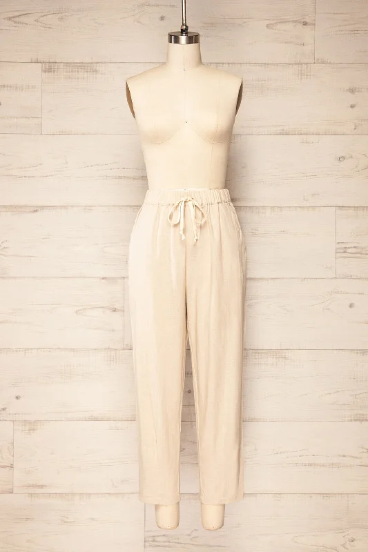 Trincao Beige | Linen Pants with Drawstrings