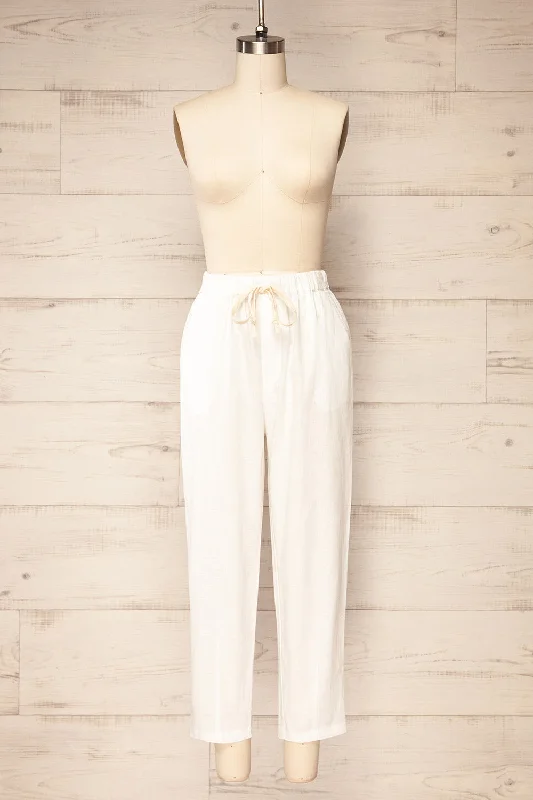 Trincao White | Linen Pants with Drawstrings