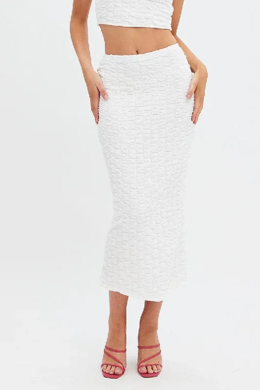 White Maxi Skirt High Rise Bodycon Textured Jersey