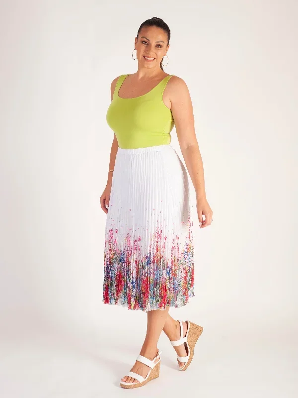 white-multi-floral-garden-print-pleated-skirt