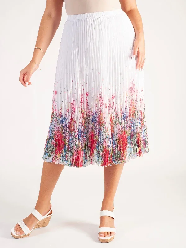 white-multi-floral-garden-print-pleated-skirt