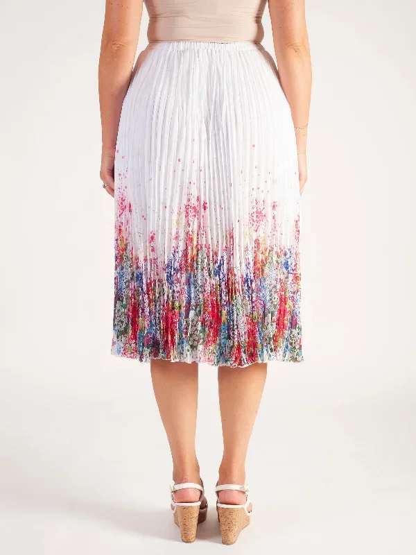 white-multi-floral-garden-print-pleated-skirt