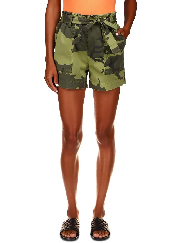 Womens Camouflage Belted High-Waist Shorts