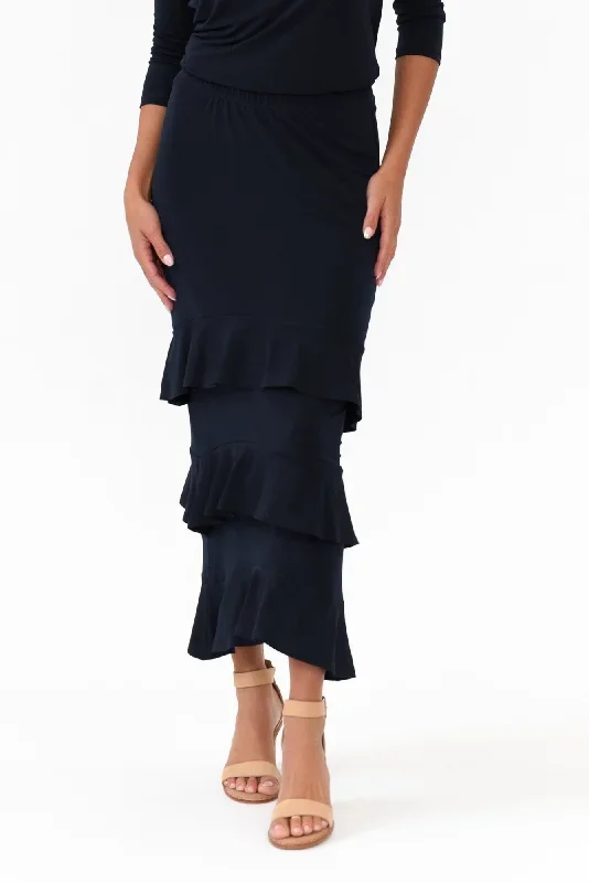 Zella Navy Tiered Frill Skirt